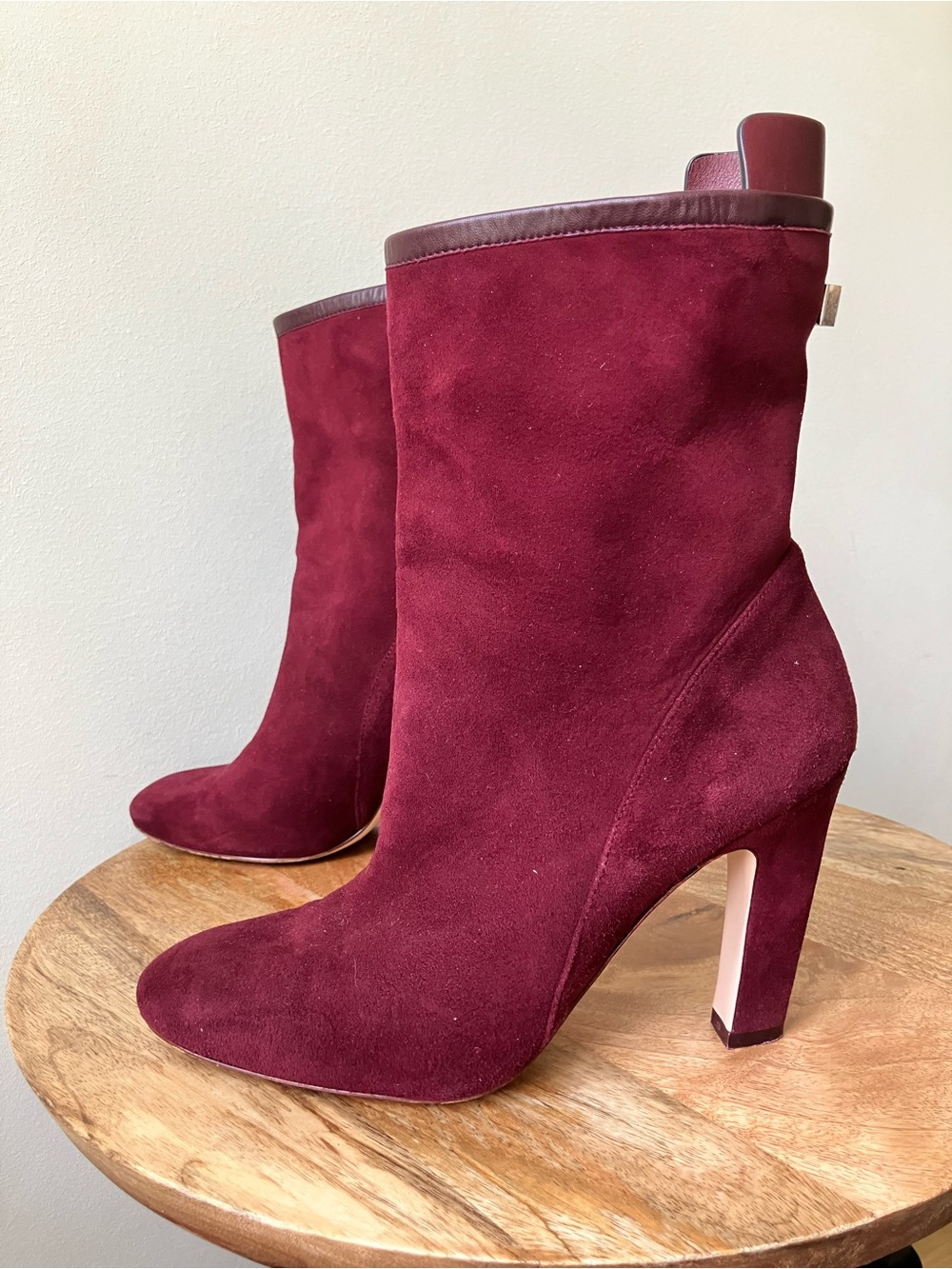 Stuart Weitzman | The Brooks Suede Heeled Ankle Bootie in Oxblood Wine - Picture 2 of 8